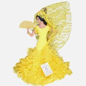 Vintage Marin Chiclana Spain Dancing Doll Costume Figure Yellow